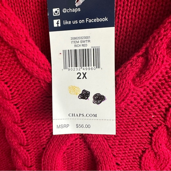 NWT Chaps Red Cable Knit Sweater 2X - Picture 4 of 11